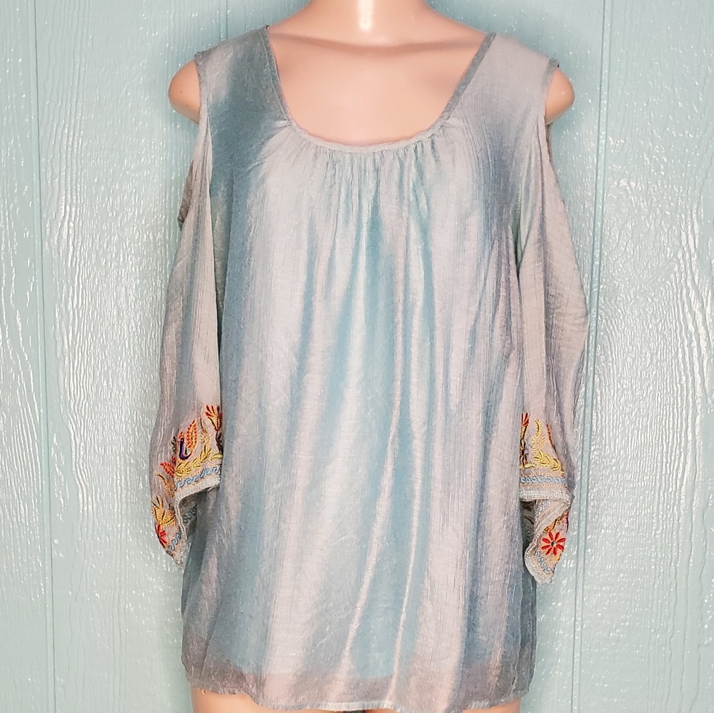 ❤️ VaVa mint, aqua, teal, cold shoulder embroidered